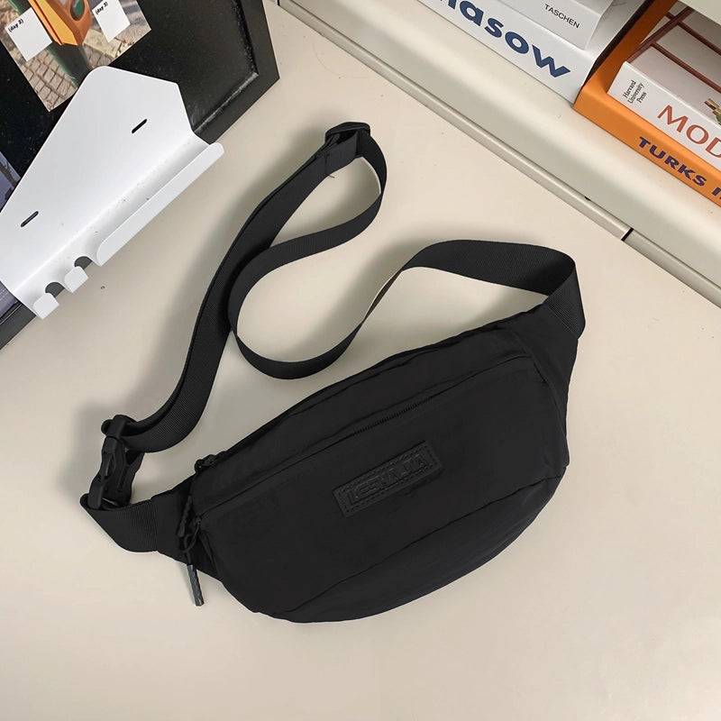 Unisex Solid Color Nylon Zipper Fanny Pack