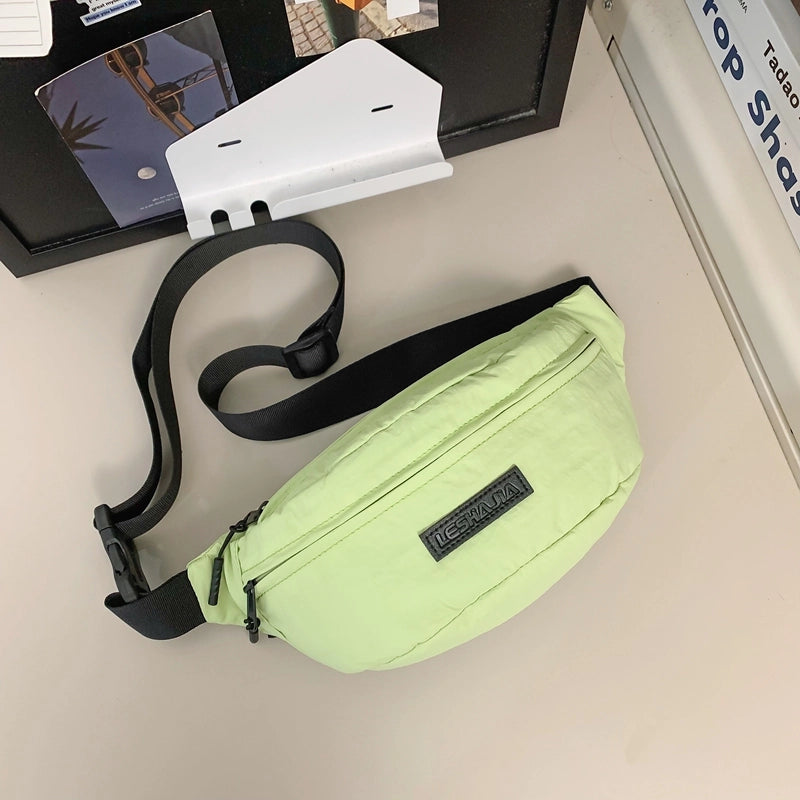 Unisex Solid Color Nylon Zipper Fanny Pack