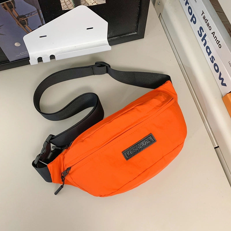 Unisex Solid Color Nylon Zipper Fanny Pack