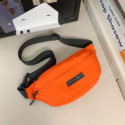 Unisex Solid Color Nylon Zipper Fanny Pack