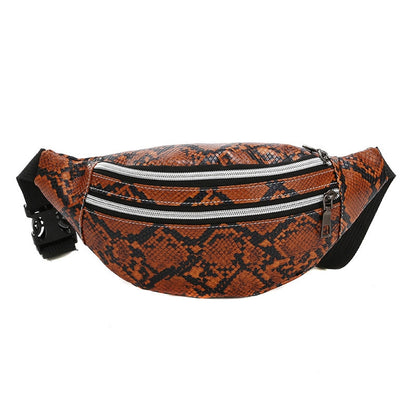 Men's Snakeskin Pu Leather Zipper Fanny Pack