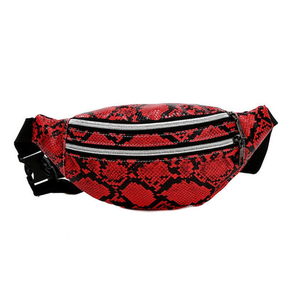 Men's Snakeskin Pu Leather Zipper Fanny Pack