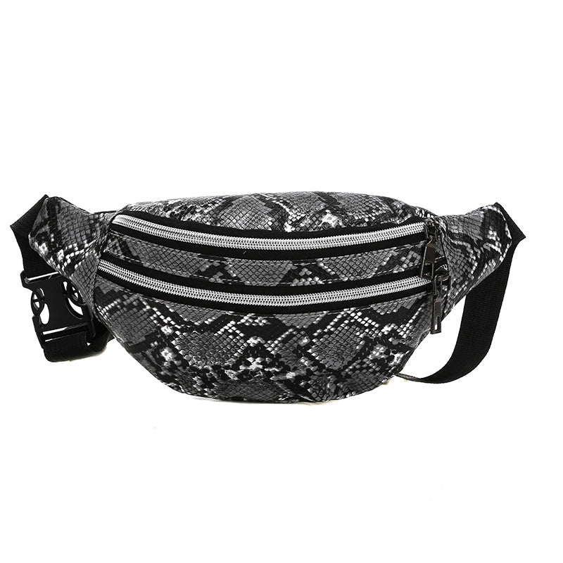 Men's Snakeskin Pu Leather Zipper Fanny Pack