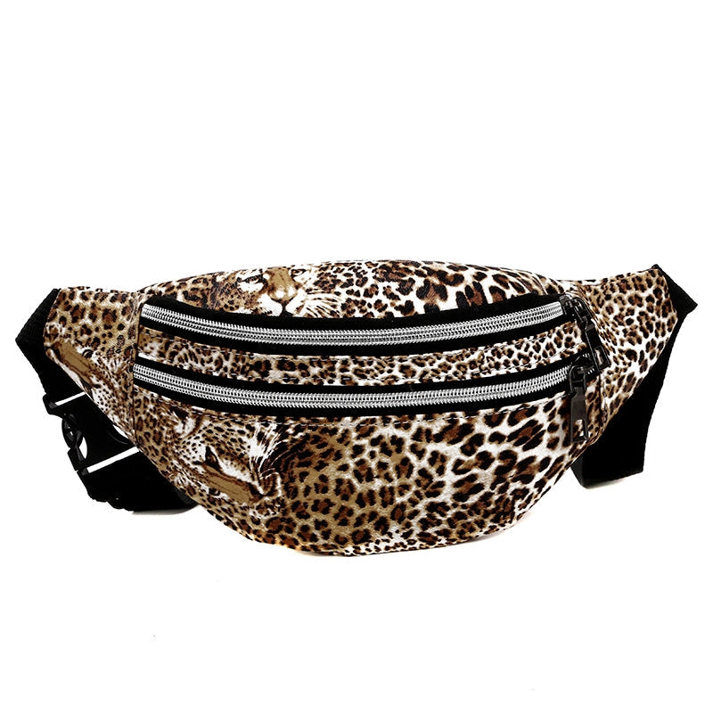 Men's Leopard Pu Leather Zipper Fanny Pack
