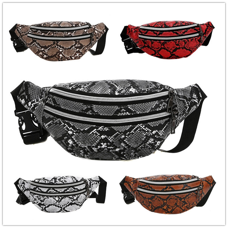 Men's Snakeskin Pu Leather Zipper Fanny Pack