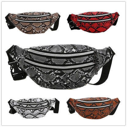 Men's Snakeskin Pu Leather Zipper Fanny Pack