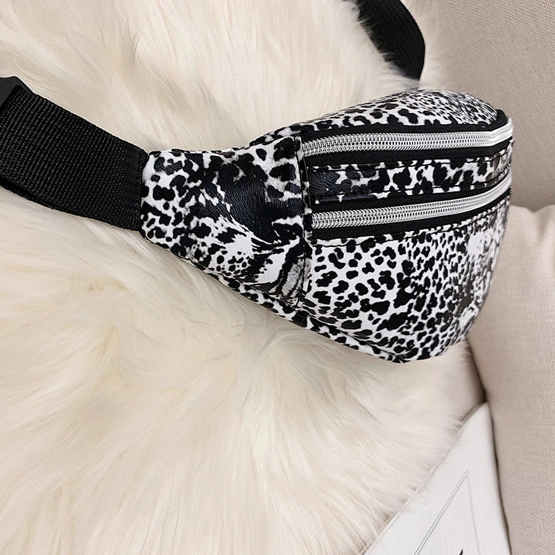 Men's Leopard Pu Leather Zipper Fanny Pack