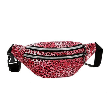 Men's Leopard Pu Leather Zipper Fanny Pack