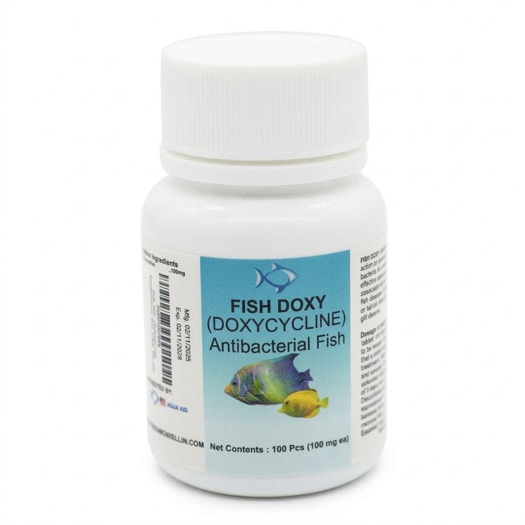 Fish Doxy doxycycline 100 mg antibacterial for ornamental aquarium fish, 100-count bottle
