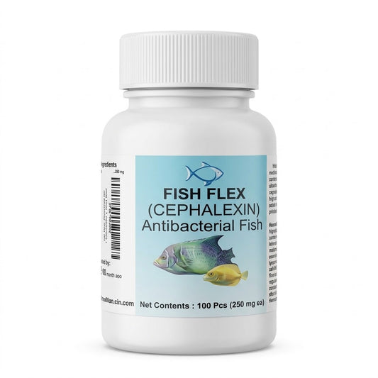 Fish Flex cephalexin 250 mg antibacterial for ornamental aquarium fish, 100-capsule bottle