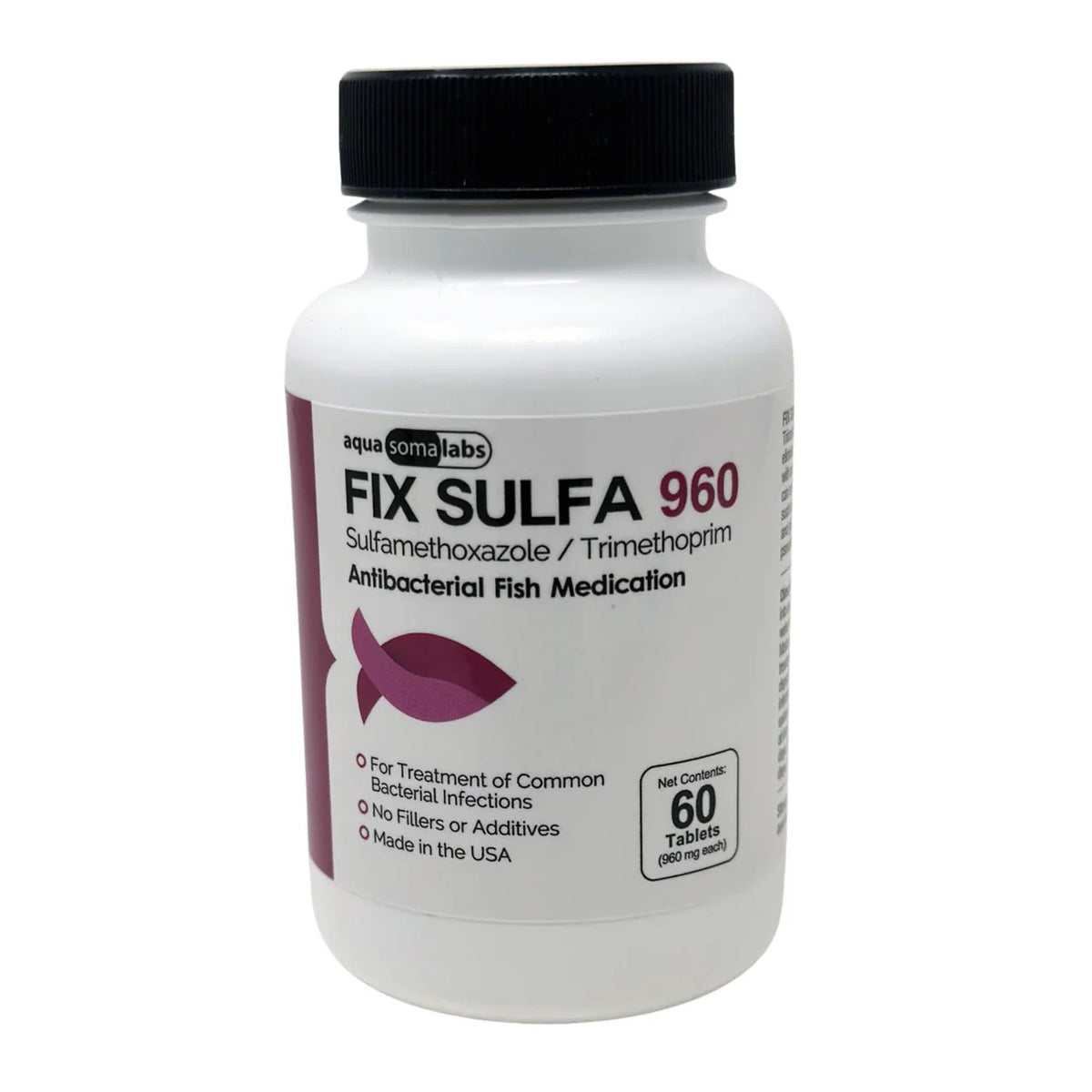 Fix Sulfa 960 sulfamethoxazole trimethoprim antibacterial fish medication, 60-tablet bottle