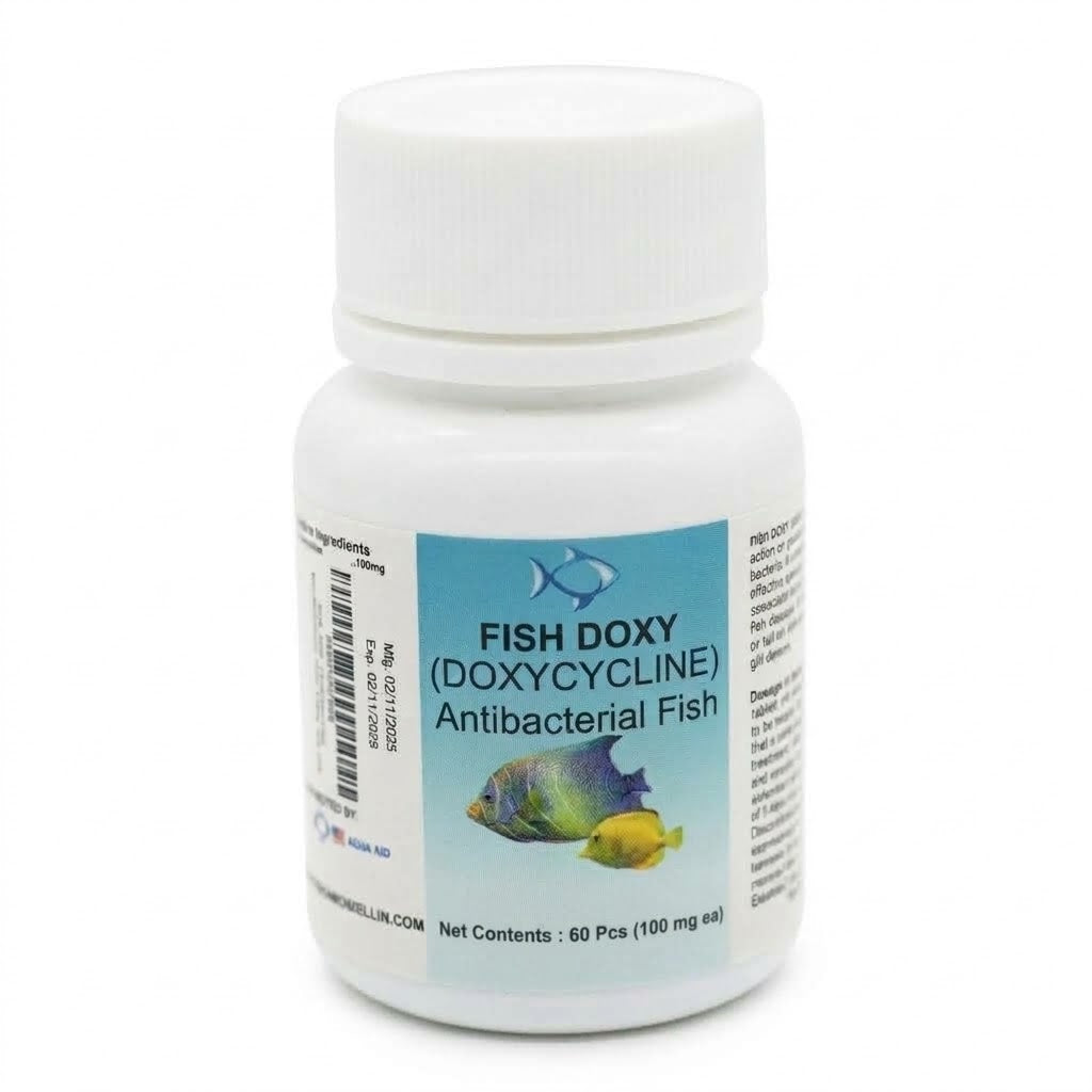 Fish Doxy doxycycline 100 mg antibacterial for ornamental aquarium fish, 60-count bottle