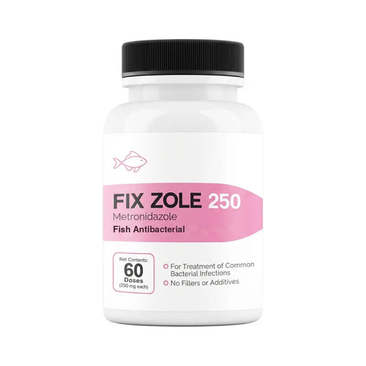Fix Zole 250 metronidazole 250 mg antibacterial for ornamental aquarium fish, 60-dose bottle