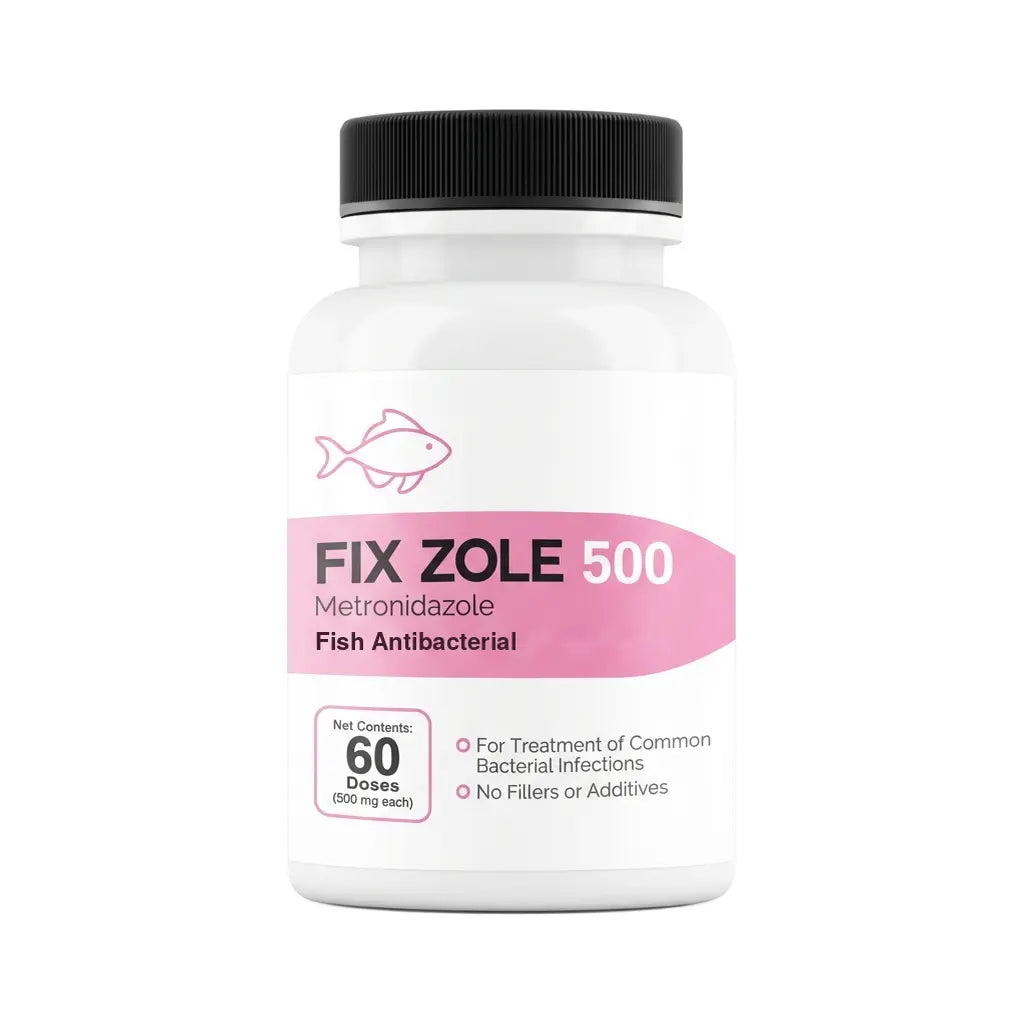 Fix Zole 500 metronidazole 500 mg antibacterial for ornamental aquarium fish, 60-dose bottle